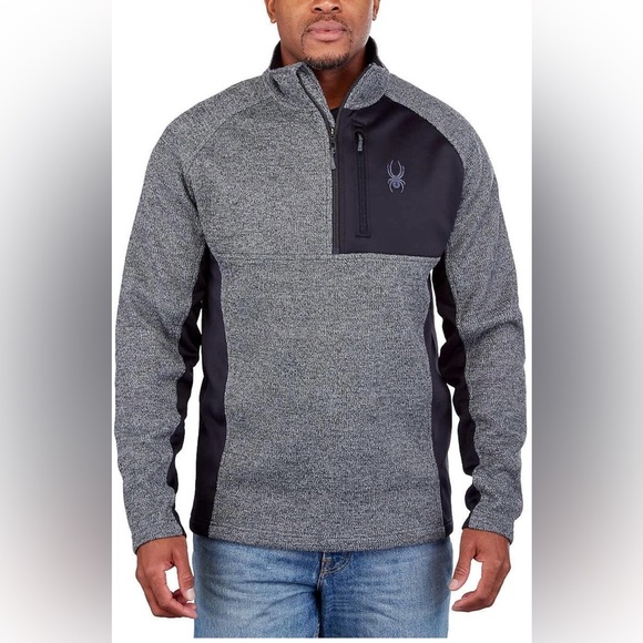 Spyder Grey Black Half Zip Long Sleeve Fleece Lined Pullover Mens Size Medium - Picture 3 of 11